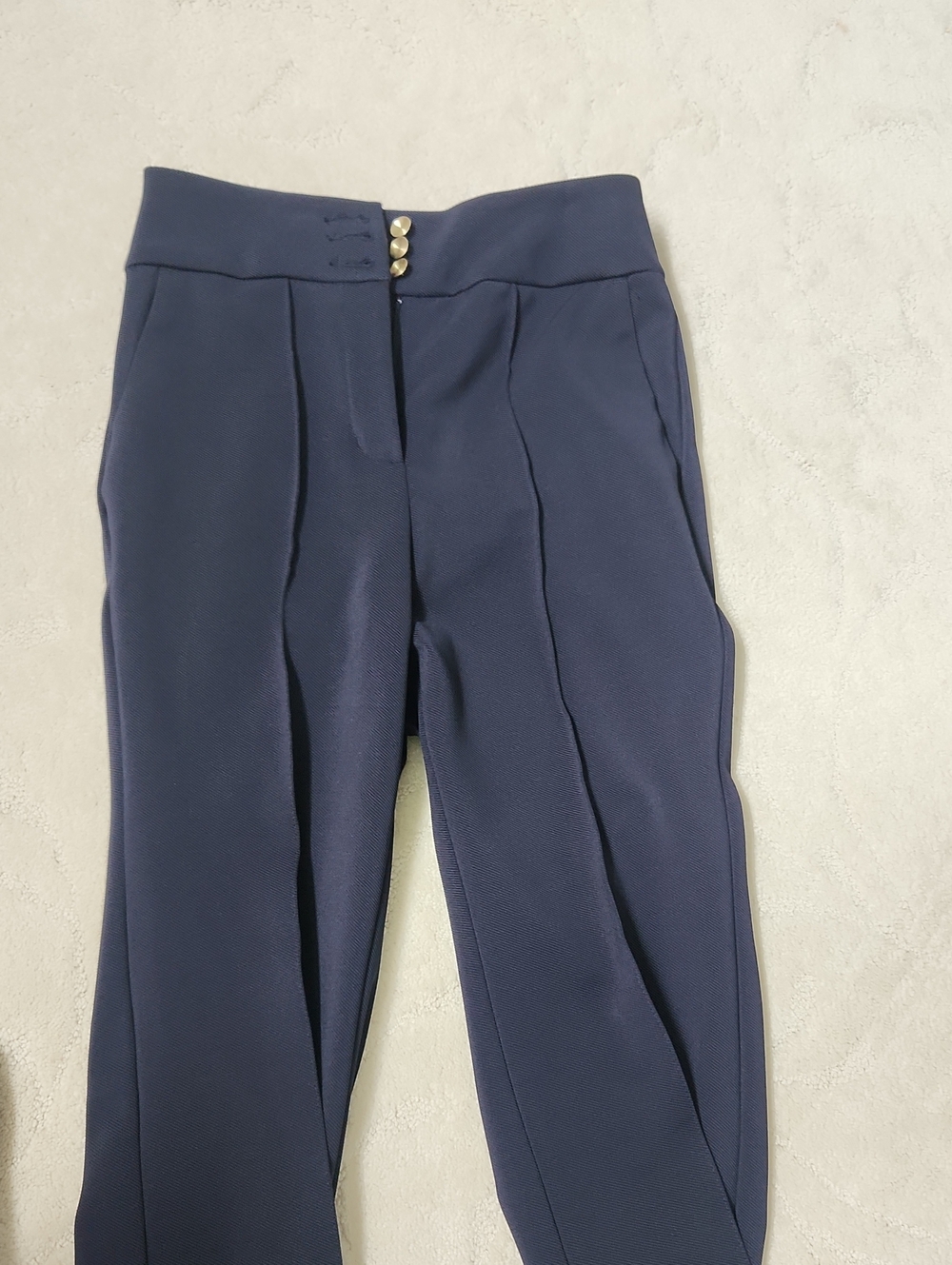 Express Navy High-Rise Trousers with Triple Button Waist